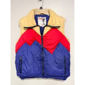 Vintage Suzy Chaffee Down Puffer Ski Vest Color Block Mountains Rare Women Large